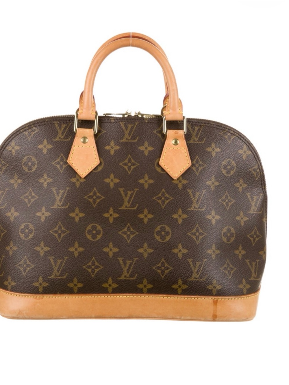Louis Vuitton Brown Monogram Alma Satchel with Tan Trim